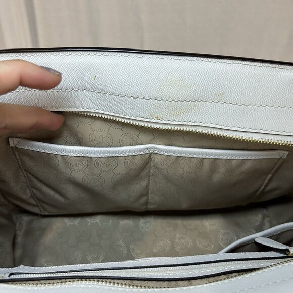 MICHAEL KORS Fuschia White Leather Selma Satchel Purse Long Strap & Dbl. Handles - Picture 12 of 16